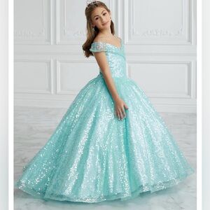 Tiffany Princess aqua sequin pageant gown